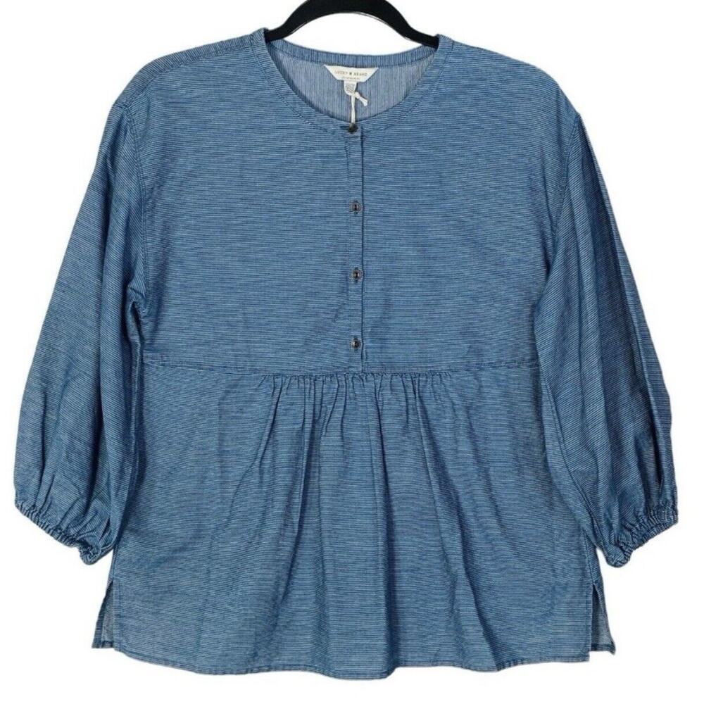 Lucky Brand Baby Doll Top Blouse Womens Size XS Pin Stripes 3/4 Sleeve Relaxed